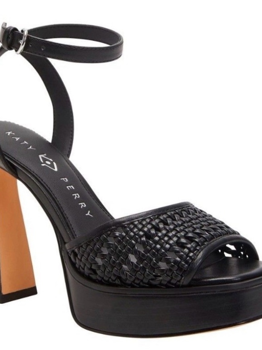 Katy Perry Collections Black Woven Platform Sandal with Tan Heel Accent
